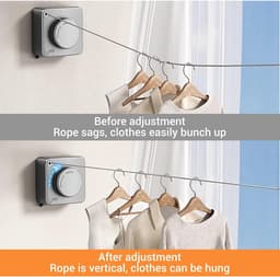 Intrekbare Waslijn - Wand Waslijn Drooglijn - Kleding Drogen - Niet Doorhangend Ontwerp - 20 Kg Capaciteit - Grijs — thumbnail 3