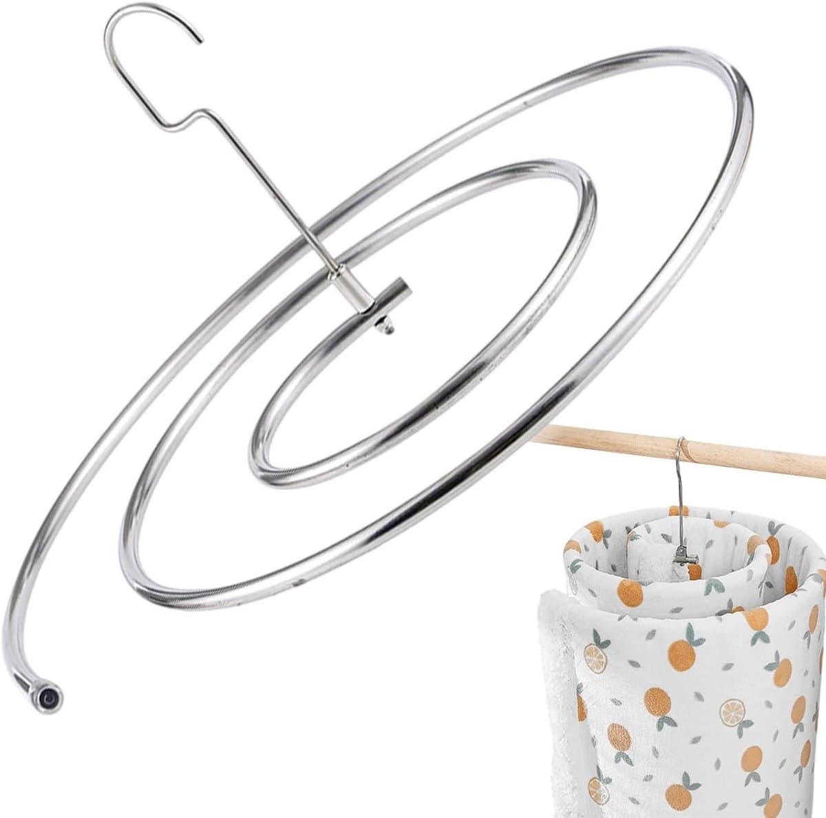 Spiraal Sheet Hanger - Droogrek Quilt - Beddengoed Drogen - Roestbestendige Coating - 200 cm Lengte - Zilverkleurig — afbeelding 1