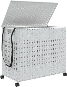 Wasmand met wieltjes - Opvouwbare mand - Was sorteren - Drie vakken - 66 x 35 x 60 cm - Wit — thumbnail 5