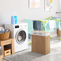 Wasmand van bamboe met deksel, wasemmer met een grote inhoud van 100 liter, voorzien van PU-handvatten en een canvas waszak, geschikt als wassorteermand voor de wasruimte, slaapkamer of badkamer, gemaakt van natuurlijke materialen — thumbnail 4