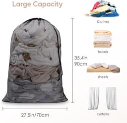 4 stuks - 70x90cm extra grote wasnetzakken - met trekkoordsluiting - herbruikbaar, stevig net - beschermende hoes voor de wasmachine - zwarte opbergtas voor blouses, ondergoed en bh's voor dagelijks huishoudelijk gebruik | Cyslmuk® — thumbnail 5