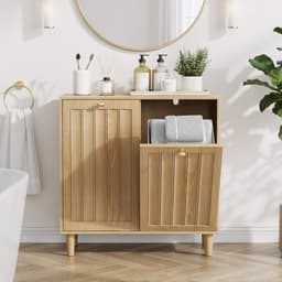 Pugsdrly Schuine wasmand met uitneembare binnenmand, badkamer-wasmand, verborgen wasmand, vrijstaand huishoudelijk rek, eikenhoutkleurig — thumbnail 5