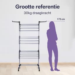 Wasrek Inklapbaar op Wieltjes - Droogmolen - Droogtoren Staand - Verplaatsbaar — thumbnail 2