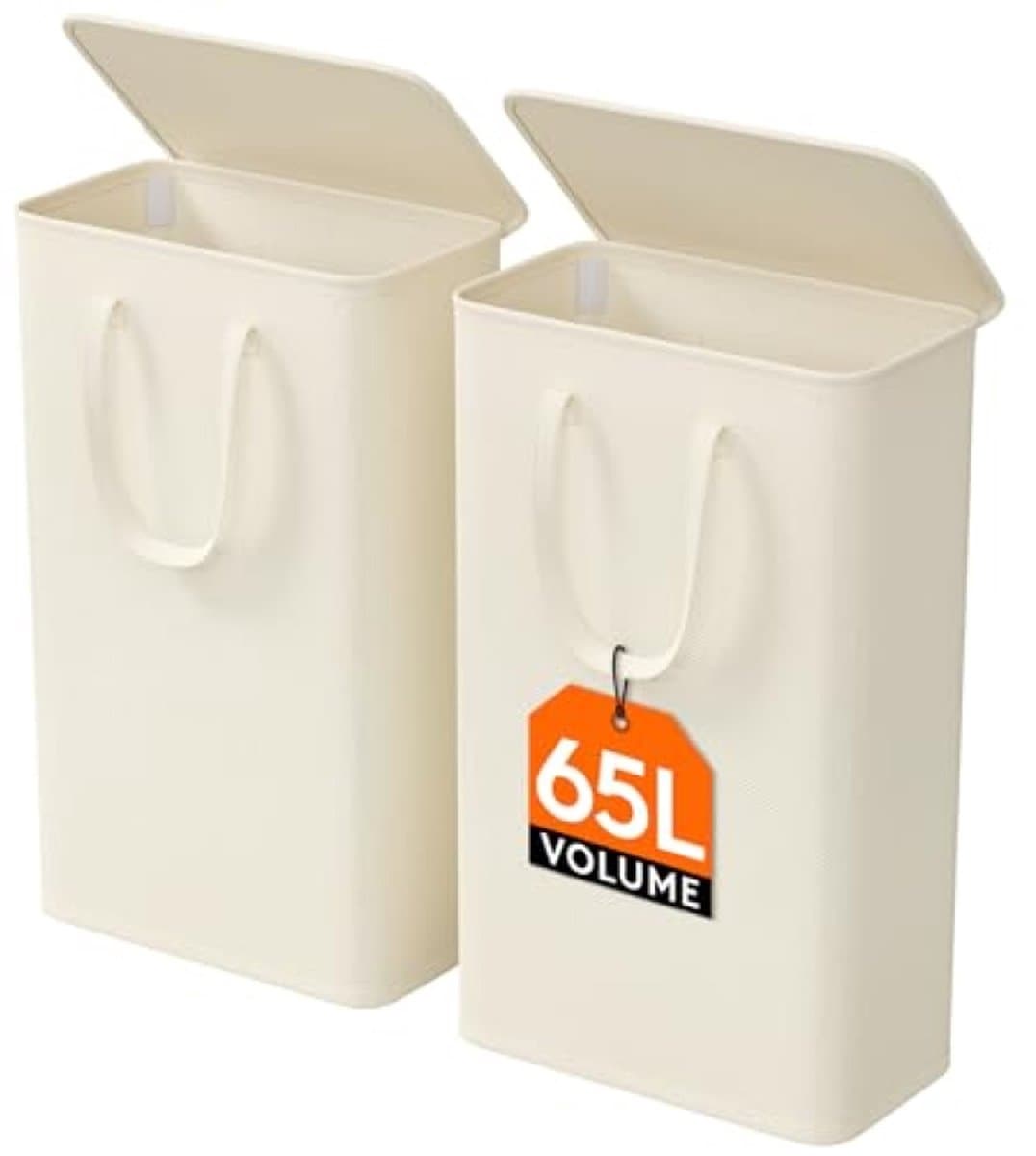 2x Slanke Wasmand met Deksel - 65 Liter - Inklapbaar - Ruimtebesparend Design - Lange Handvatten — afbeelding 1