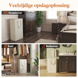 2x Slanke Wasmand met Deksel - 65 Liter - Inklapbaar - Ruimtebesparend Design - Lange Handvatten — thumbnail 2