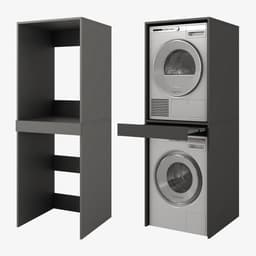 Wasmachinekast met Uitschuifbaar Blad - Wasdroger Meubel - Ruimte Besparen - Stevige Constructie - 187x66x65 cm - Antraciet — thumbnail 1