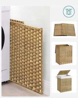 Songmics - Wasmand - Handgeweven Rattan - 90L - Organizer met Deksel — thumbnail 4