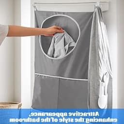 2-delige Handige Hangende Waszakken - Ruimtebesparend en Waterdicht - Grote Capaciteit voor Vuile Kleding - Ideaal voor Thuis en Op Reis (50 x 77 cm, Grijs) — thumbnail 4
