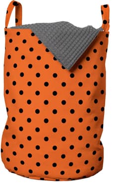 ABAKUHAUS oranje waszak, vintage tegels met polkadotten, wasmand met handvatten, trekkoord voor wasserettes, oranje zwart — thumbnail 1