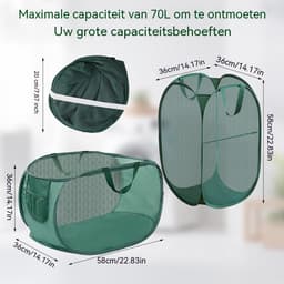 carmdering - Pop-up Wasmand - Opvouwbare Wasmachine Mand - Mesh Waskorf - Snel Openen En Sluiten - Optimale Luchtcirculatie - Polyester Mesh En Stalen Draad - Duurzaam Groen Design - Ideaal Voor Meerdere Ruimtes - 2 Stuk — thumbnail 4
