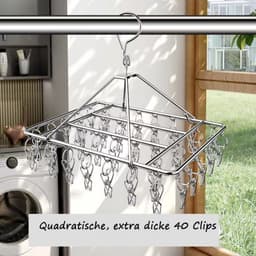 QTTVBTNA – 1 Stuk Droogrekken - Wand Droogrek - RVS - Droogclips - Met Haken - Voor Was Drogen Handdoeken Kleding en Binnen Gebruik - Stevig Duurzaam en Lichtgewicht - Zilver — thumbnail 5