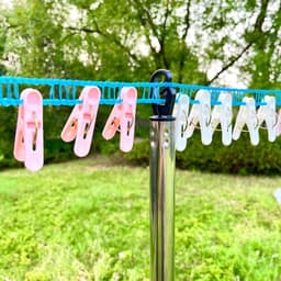 Waslijnpaal Set - Waslijnsteun Kledingstang - Buiten Wassen Drogen - Verstelbare RVS Paal - 10 meter Waslijn - Zilver — thumbnail 2