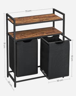 Wasmand Met Manden - Kleding Sorteerder - Kleding Opbergen - Twee Legplanken - 91 cm Hoog - Bruin Zwart — thumbnail 2
