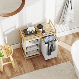 Wasmand Met 4 Vakken, Wassorteerder Met 2 Uitneembare En Afneembare Waszakken En Opbergplank, 83L Wasmand Met Handgrepen, Wassorteersysteem 70 x 36 x 70 cm, Wit, Praktische Wasmand Voor Slaapkamer, Badkamer Of Wasruimte, Ruim En Georganiseerd — thumbnail 4