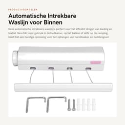 Dailygoods- Waslijn Automatisch Intrekbaar - Wanddroogrek - Waslijn Uittrekbaar Buiten - Waslijn Camping - Ruimtebesparend - Belastbaar tot 8kg - Wasdroger — thumbnail 1