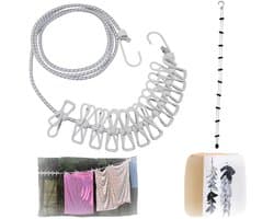 Dailygoods- Waslijn Uittrekbaar 1,8m - Draagbare Campingwaslijn - 12 Wasknijpers - Multifunctionele Waslijn - Inclusief Opbergzak - Eenvoudige Installatie - Reiswaslijn
