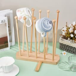 Dailygoods- Droogrek Herbruikbaar - Plastic Zak Droogrek - Afdruiprek Houder - 10 Stokken Vurenhout - Stabiliteit - 100mm Breed, 320mm Hoog - Afdroogrek — thumbnail 4