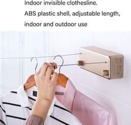 Waslijn Telescopisch - Droogrek Binnen - Kleding Drogen - Punchvrij Bevestigen - Verstelbare Lengte - Zilver — thumbnail 2