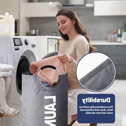 Wasmand Opvouwbaar Wasmand 90 Liter Inhoud Donkergrijs Oxford-stof Waterdicht Waszak Opbergbak Waterdichte Flessenverzamelaar met Handvat wasmand — thumbnail 3