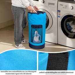 Grote Waszak van 90 Liter, Waterdicht en Vouwbaar, Ideaal voor Wasruimte, College en Thuisgebruik, Donkerblauw en Zwart — thumbnail 5
