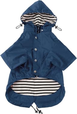 Hondenregenjas met Rits en Reflecterende Knopen, Waterafstotend en Verstelbaar, Verwijderbare Capuchon - Stijlvolle Premium Regenjassen voor Honden - Maten XS tot XXL - Donkerblauw - L — thumbnail 1