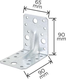 Hoekanker Extra Sterk - Verzinkte Hoekbeugel - Houtbouw Versteviging - Met Ribconstructie - 90x90x65 mm - Staal — thumbnail 3