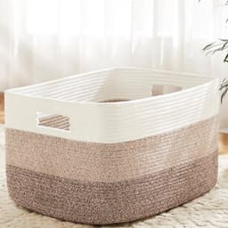 Dekentjesmand, rechthoekige geweven manden voor opslag, 65 liter - wasmand voor decoratieve kinderkamer, speelgoed, vuile kleding en tijdschriften in kasten, babykamer en woonkamer - Grijs — thumbnail 5