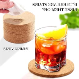 Set van 16 Houten Kurken Coasters - Absorberende Rond Kurken Onderzetters van 4mm Dikte voor Bescherming van Tafeloppervlakken — thumbnail 2