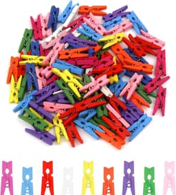 Kleine Houten Klemmen, 100 Stuks Mini Wasknijpers, Kleurrijke Houten Pegs voor Foto's, Collages en Postkaarten — thumbnail 1