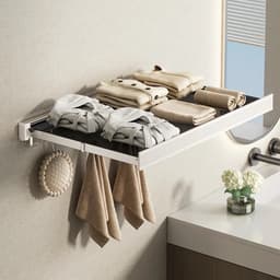 Opvouwbaar wanddroogrek – Ruimtebesparende droogorganizer met haken & gaasplank voor badkamer, balkon en terras – Uitschuifbaar ontwerp — thumbnail 3