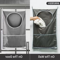Hanging Waszakken Set van 2, 77x50cm Opbergmand voor Wasgoed, Inclusief Rvs en Zelfklevende Haken voor Thuisgebruik — thumbnail 5