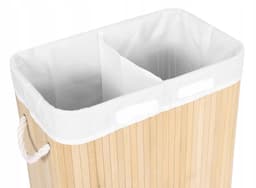 Bamboe Wasmand 80 Liter met Deksel – Dubbele Wasbox voor Donkere en Lichte Was — thumbnail 2