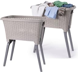Bathroom Solutions wasmand op poten - 2x - beige - 35 ltr - 60 x 40 x 28 cm - Wasgoedmanden — thumbnail 1