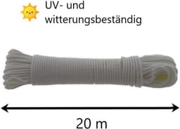 Waslijn 20 meter - Drooglijn Tuin - Buiten Kleding Drogen - UV- en weerbestendig - 20 Meter - Wit — thumbnail 5