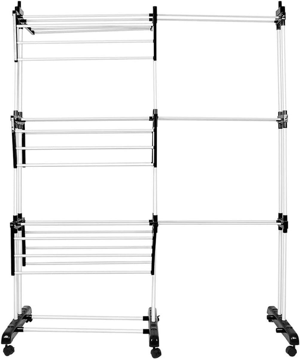 Droogtoren Wasrek - Kledingdroger Opvouwbaar - Kleding Drogen - 4 Niveaus Opvouwbaar - 75-142.5 cm - Zwart en wit — afbeelding 1