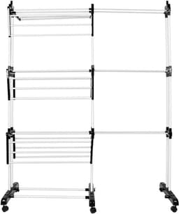 Droogtoren Wasrek - Kledingdroger Opvouwbaar - Kleding Drogen - 4 Niveaus Opvouwbaar - 75-142.5 cm - Zwart en wit — thumbnail 1