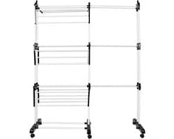 Droogtoren Wasrek - Kledingdroger Opvouwbaar - Kleding Drogen - 4 Niveaus Opvouwbaar - 75-142.5 cm - Zwart en wit