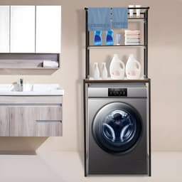 Wasmachine en Droger Opbergrek – Verstelbaar Badkamer Organizer Rek met Verstelbare Voeten – Ruimtebesparend Opslagsysteem 69 x 60 x 176,5 cm – Zwart & Eikenhout — thumbnail 4