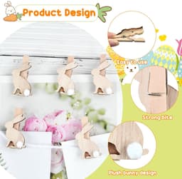 Dailygoods- Wasknijpers Hout 12 Stuks - Mini Wasknijpers - Decoratieve Paasklemmen - Houten Hazenclips - Robuuste Constructie - Perfect voor Woondecoratie - Decoratieve Clips — thumbnail 2