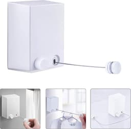 Intrekbare Waslijn - Uittrekbaar Wasrek - Kleding Drogen - Automatische Vergrendeling - 42 Meter - Wit — thumbnail 2