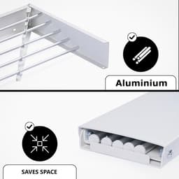 Inklapbaar Wanddroogrek - Droogrek voor Binnen - 1 stuk - Wit - Aluminium - 100 x 50 cm — thumbnail 3