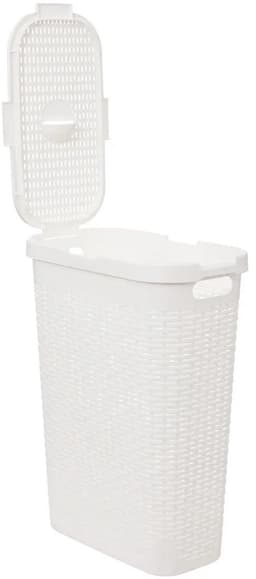 5Five Smalle Wasmand met deksel Rotan - wit - gevlochten kunststof - 40 liter - 26 x 46 x 60 cm — thumbnail 2