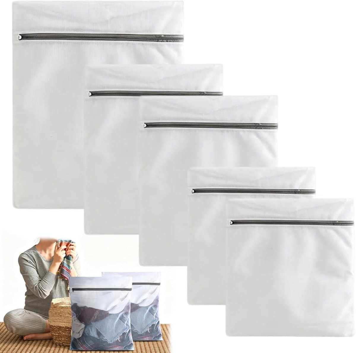 Wasnet voor wasmachine: 5 stuks, 3 maten, stevig polyester, bescherming voor delicate kleding en lingerie — afbeelding 1
