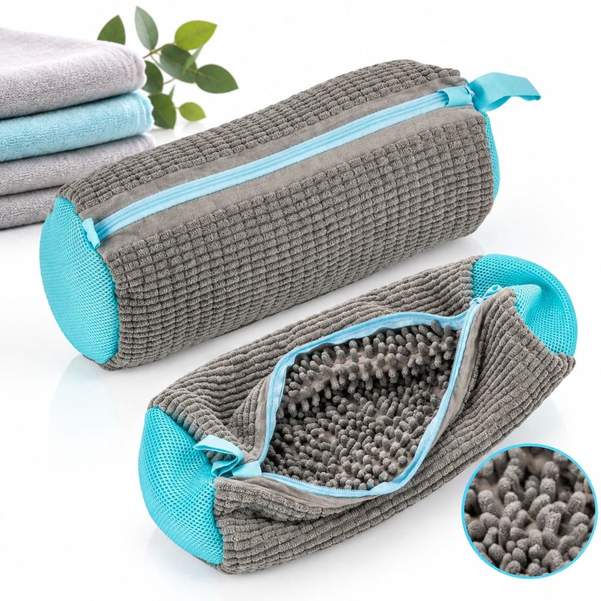 VHV - Waszak voor schoenen - 2 stuks - Schoenwaszak voor wasmachine - Waszak tegen vervorming - Met Rits - Chenille materiaal - 360° uitgebreide reiniging - Herbruikbaar — afbeelding 1