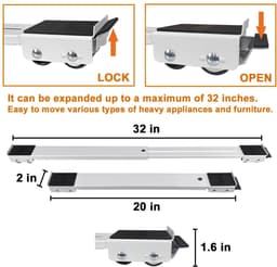 Rollers Heavy Duty, Max 32", Tweede generatie Uitschuifbare Apparaat Rollers Mobiele Wasmachine Base Gemakkelijk Verplaatsen Wasmachines, Drogers, Koelkasten, Meubels (Wit) — thumbnail 3