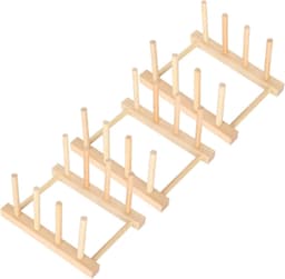 3Set Houten Bordenrek Stand, Keukengerei Kom Schotel Afdruiprek Houten Plank Woondecoratie voor Aanrecht — thumbnail 2