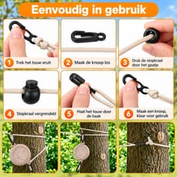 Kaiyaya - 1 stuk Waslijn - 10 meter Uittrekbare waslijn - Beige Oprolbaar - Met wasknijpers en opbergtas - Voor camping, balkon en binnen — thumbnail 4