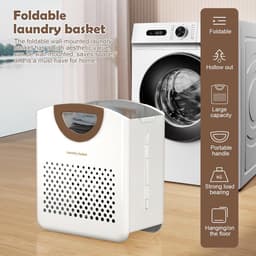 Wasmand, 27 liter, kunststof materiaal, opvouwbare vuile wasmand met handvat, robuuste ademende vuile wasmand voor badkamer, slaapkamer, wit — thumbnail 4