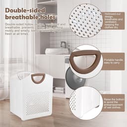 Wasmand, 27 liter, kunststof materiaal, opvouwbare vuile wasmand met handvat, robuuste ademende vuile wasmand voor badkamer, slaapkamer, wit — thumbnail 5