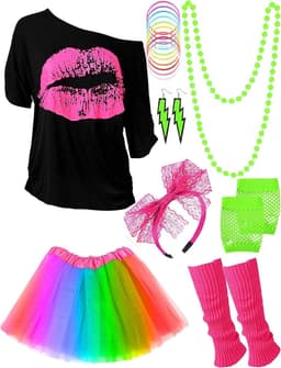 80 Outfit Kostuum Accessoires voor Vrouwen Neon T Shirt Tutu Rok voor Halloween — thumbnail 1